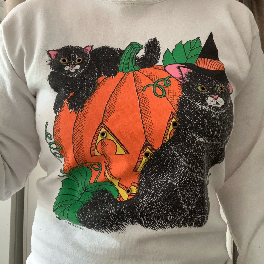 90s Vintage Black Cat jack-o’-lantern Sweater